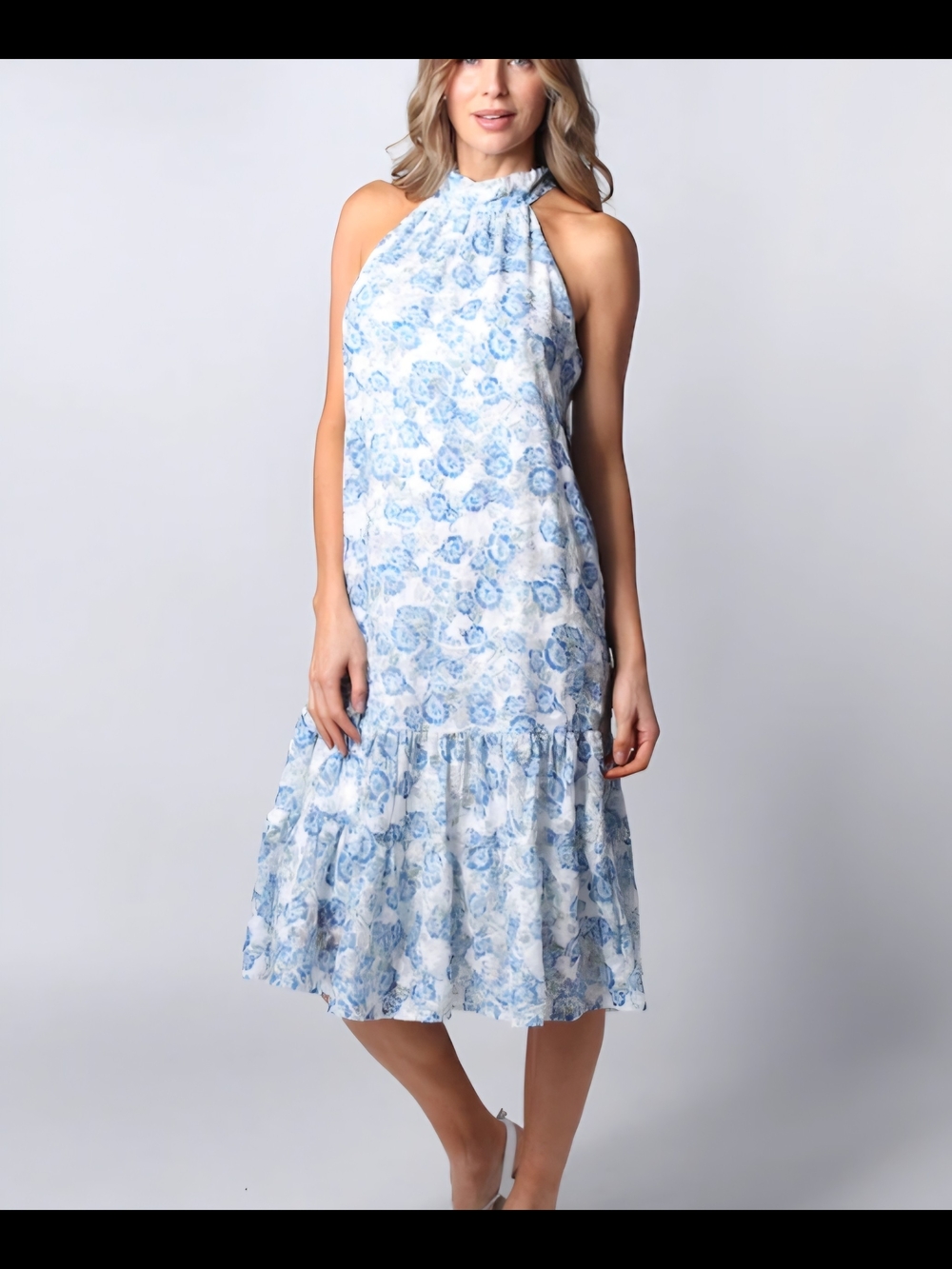 2XL NWT Floral Halter Sleeveless Midi Dress Chiffon Overlay By Modern Identity
